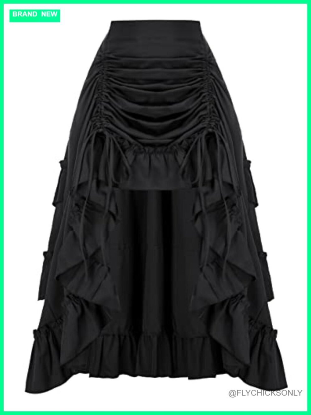 Victorian Steampunk Gothic Bustle Skirt High-Low Hem with Drawstrings